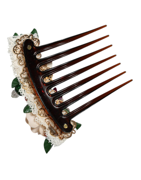 Brown Plastic Crystal Floral Women Hair Comb-Dolce & Gabbana-LabelTerrace.com