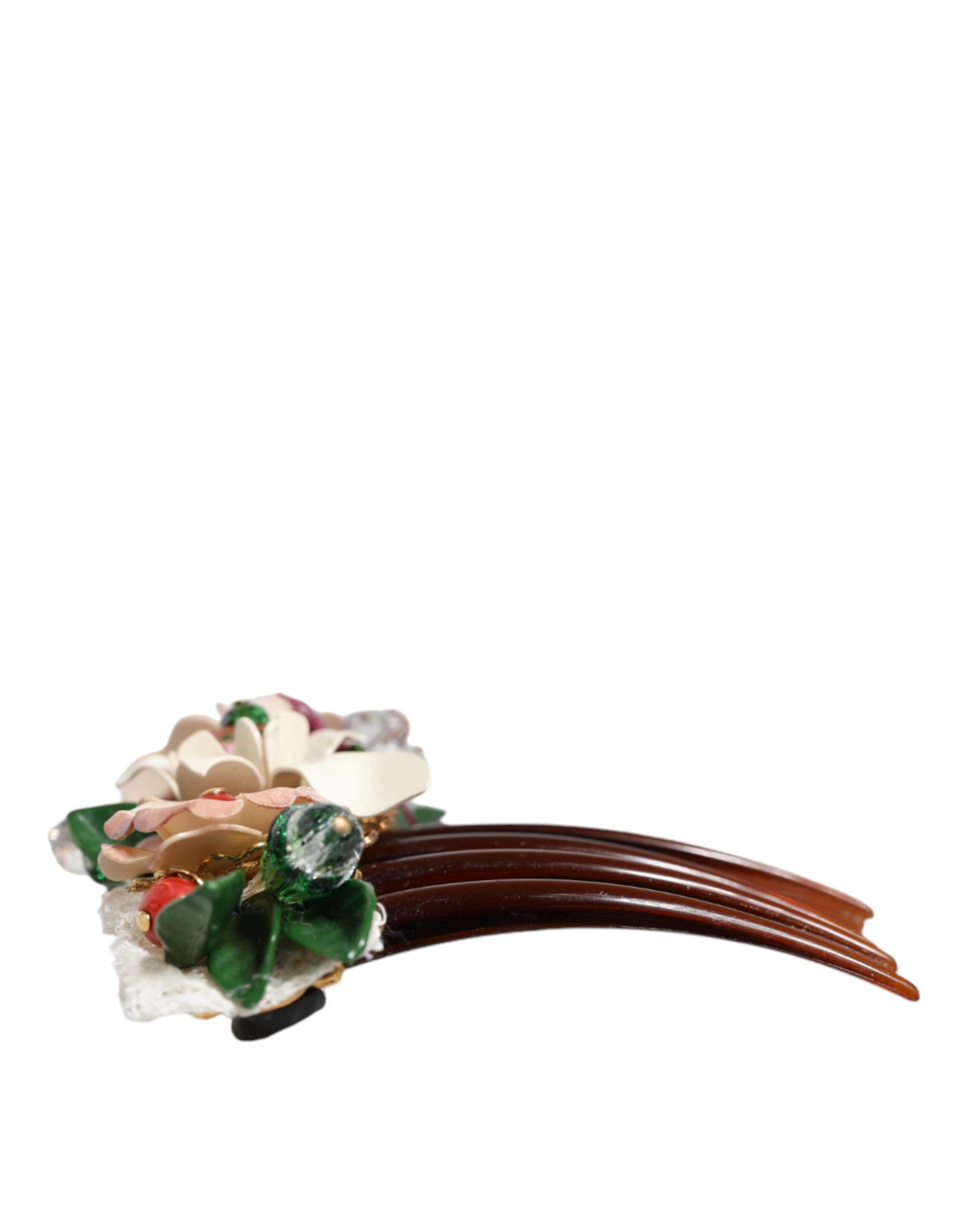 Brown Plastic Crystal Floral Women Hair Comb-Dolce & Gabbana-LabelTerrace.com