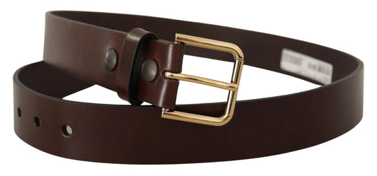Brown Polished Leather Gold Tone Metal Buckle Belt-Dolce & Gabbana-LabelTerrace.com