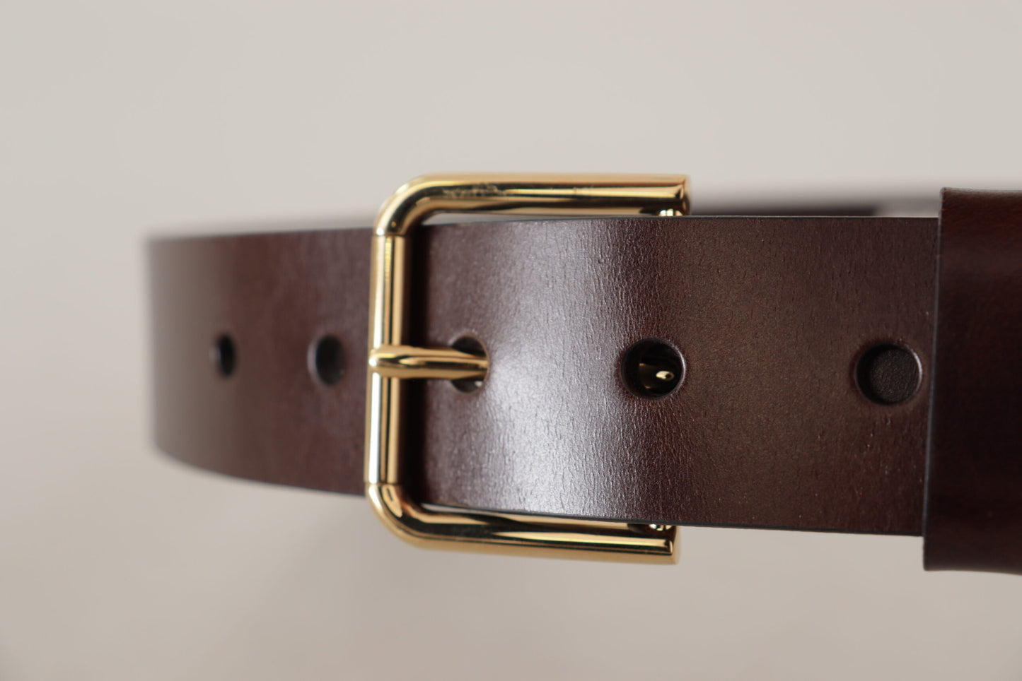 Brown Polished Leather Gold Tone Metal Buckle Belt-Dolce & Gabbana-LabelTerrace.com