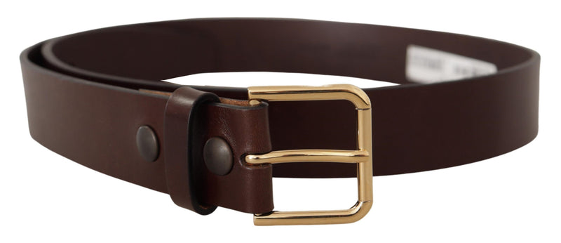 Brown Polished Leather Gold Tone Metal Buckle Belt-Dolce & Gabbana-LabelTerrace.com