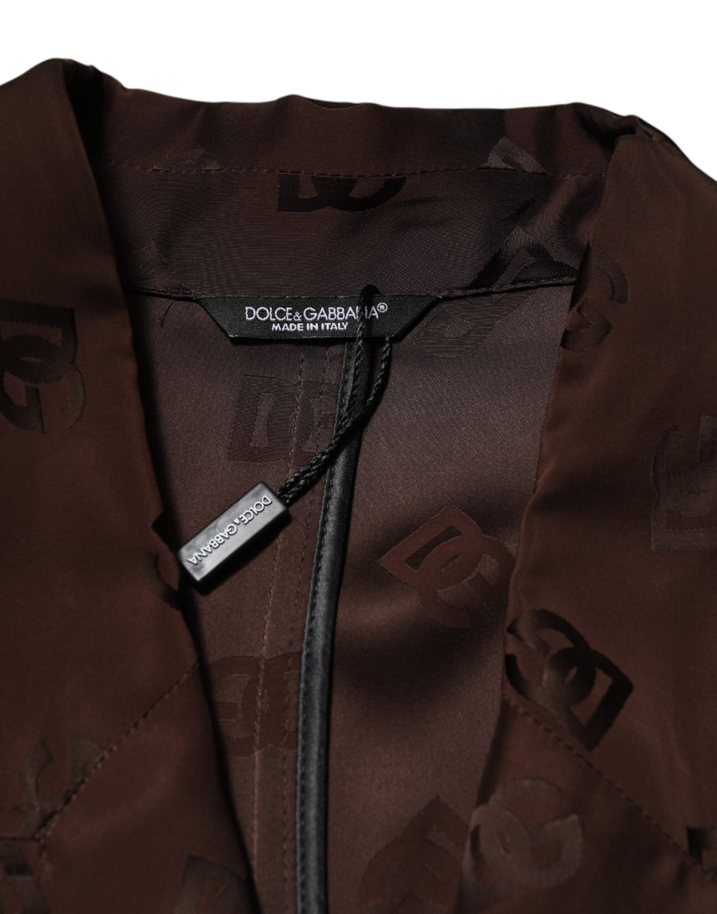 Brown Polyester Logo Monogram Coat Jacket-Dolce & Gabbana-LabelTerrace.com