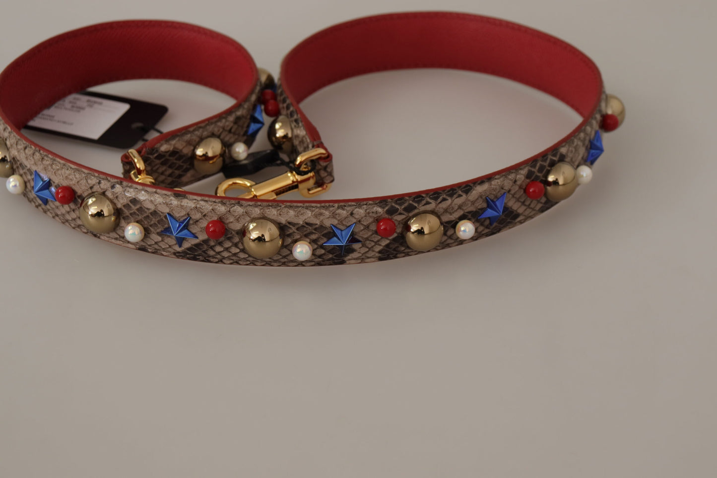 Brown Python Leather Studded Shoulder Strap-Dolce & Gabbana-LabelTerrace.com