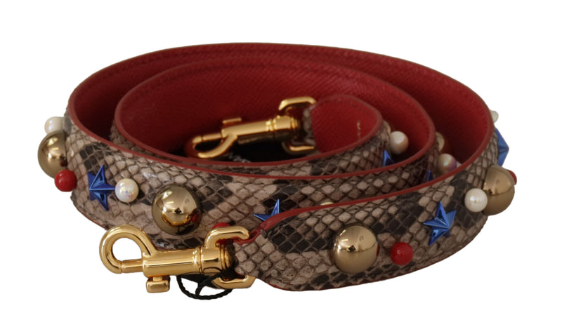 Brown Python Leather Studded Shoulder Strap-Dolce & Gabbana-LabelTerrace.com