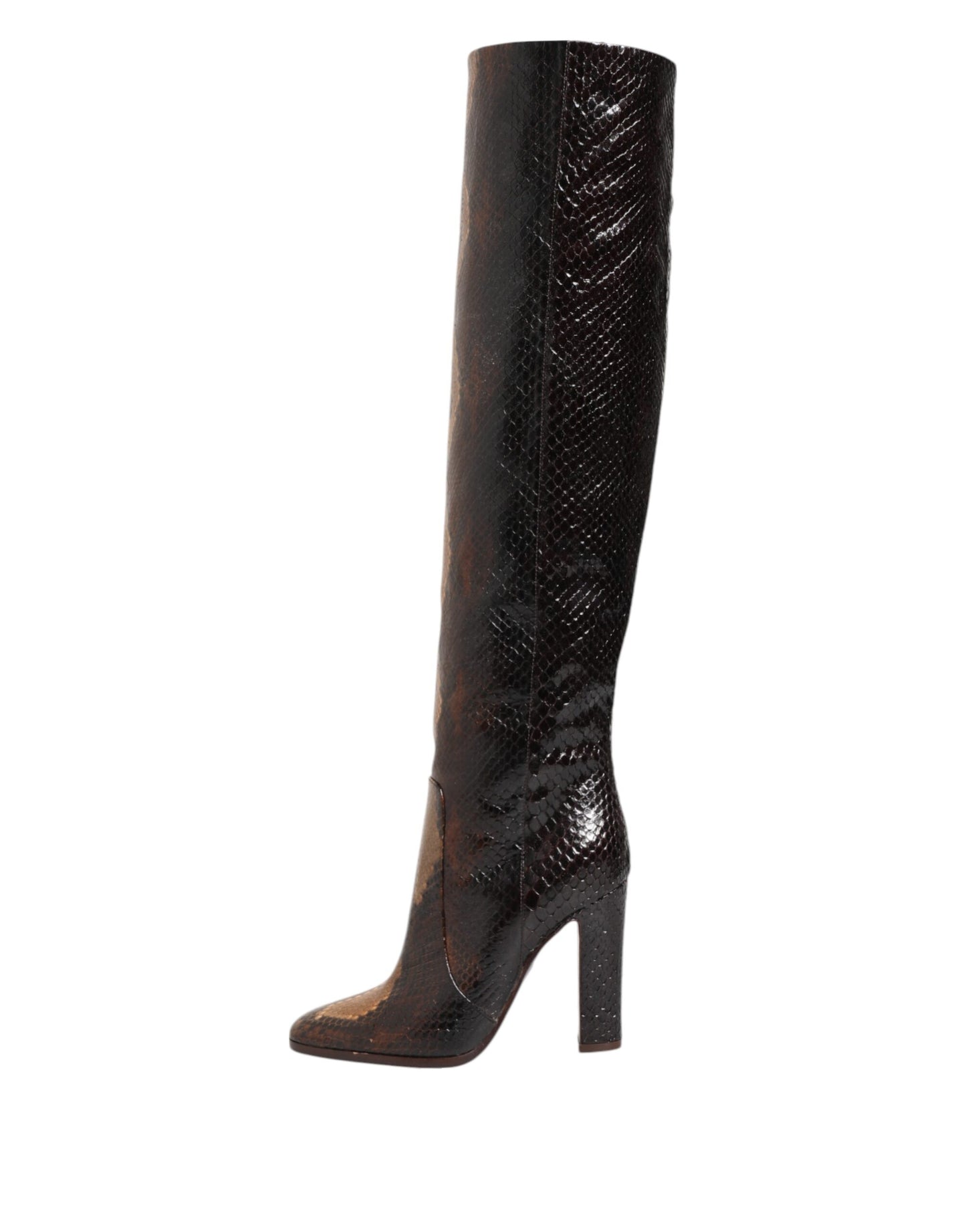 Brown Python Snakeskin Print Riding Boots Shoes-Dolce & Gabbana-LabelTerrace.com