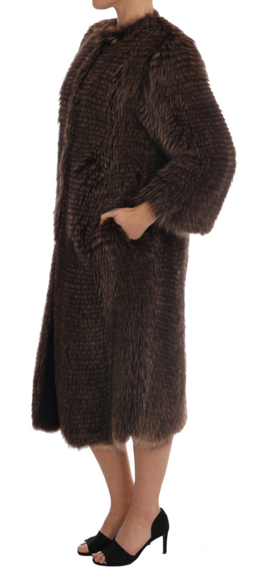 Brown Raccoon Fur Coat Jacket-Dolce & Gabbana-LabelTerrace.com
