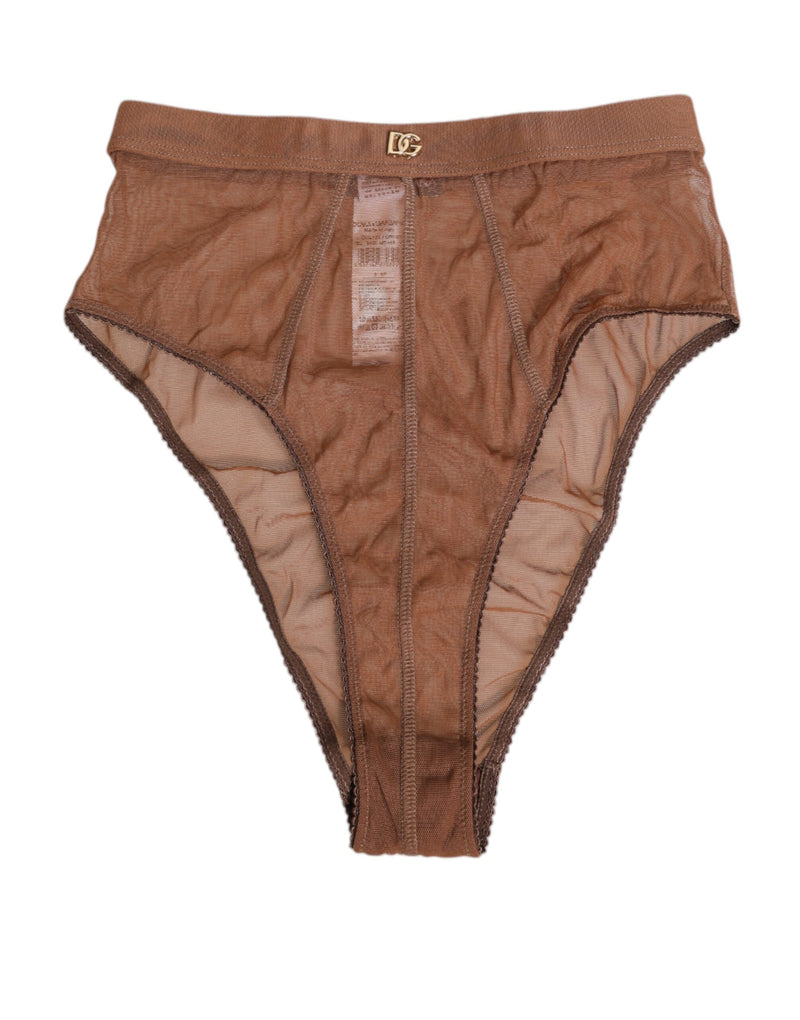 Brown Sheer Mesh High Waist Briefs Underwear-Dolce & Gabbana-LabelTerrace.com