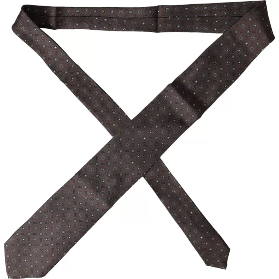 Brown Silk Branded Logo Adjustable Men Tie-Dolce & Gabbana-LabelTerrace.com