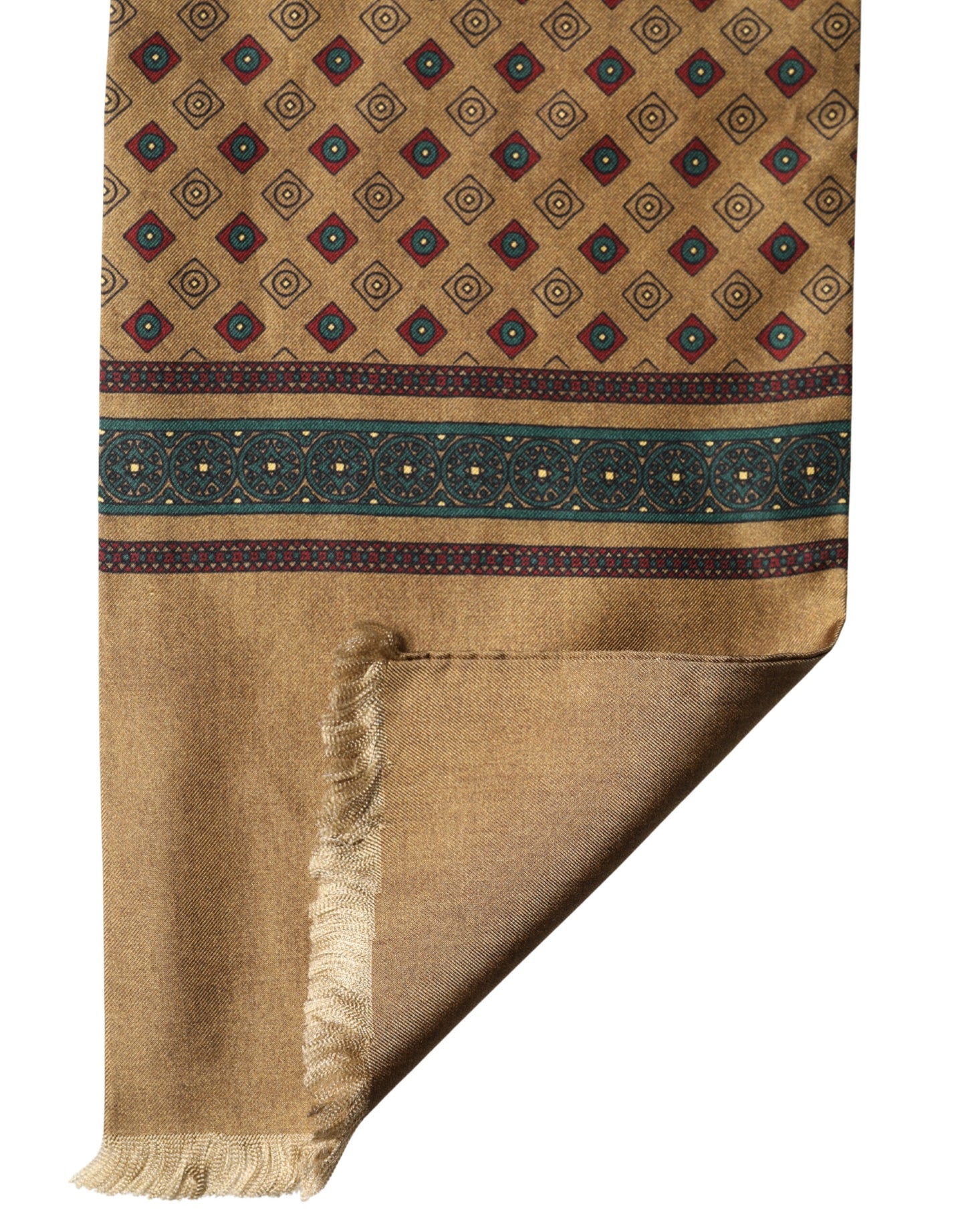 Brown Silk Geometric Pattern Fringe 132cm X 16cm Scarf