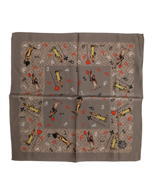Brown Silk Printed Square Men Foulard Scarf-Dolce & Gabbana-LabelTerrace.com