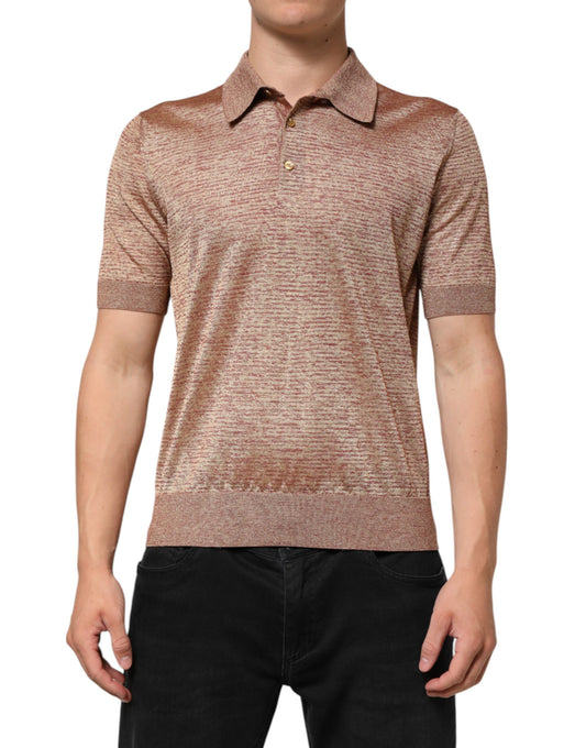 Brown Silk Textured Short Sleeve Polo T-shirt-Dolce & Gabbana-LabelTerrace.com