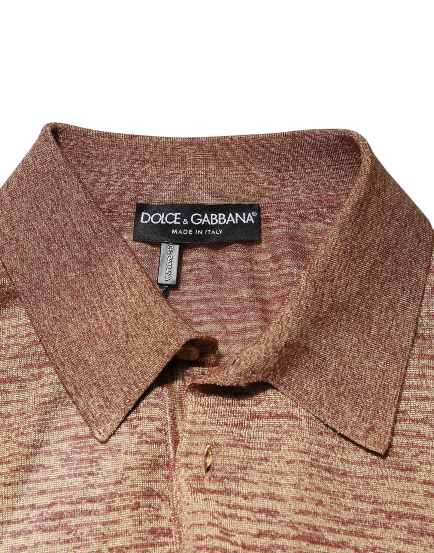 Brown Silk Textured Short Sleeve Polo T-shirt-Dolce & Gabbana-LabelTerrace.com