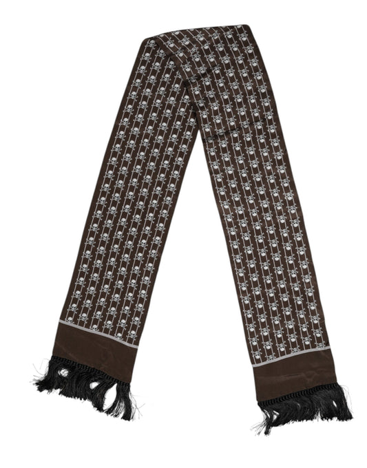 Brown Skulls Print Fringes Men Foulard Scarf-Dolce & Gabbana-LabelTerrace.com