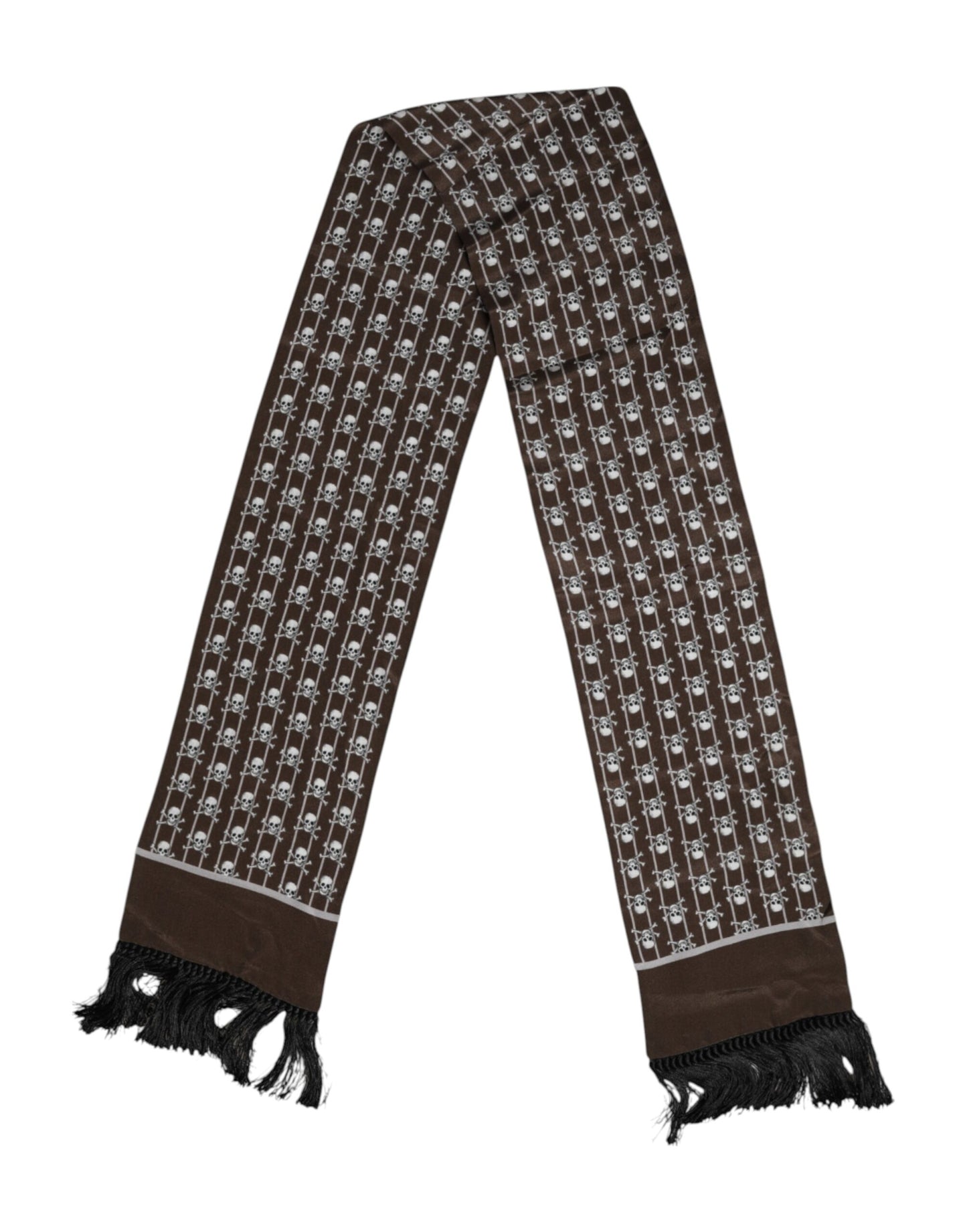 Brown Skulls Print Fringes Men Foulard Scarf-Dolce & Gabbana-LabelTerrace.com