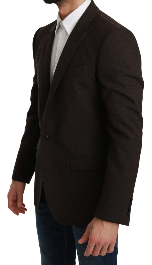 Brown Slim Fit Coat Jacket MARTINI Blazer-Dolce & Gabbana-LabelTerrace.com