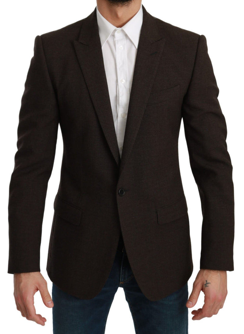 Brown Slim Fit Coat Jacket MARTINI Blazer-Dolce & Gabbana-LabelTerrace.com
