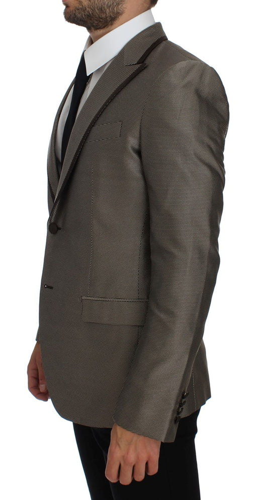 Brown Slim Fit Silk Two Button Blazer-Dolce & Gabbana-LabelTerrace.com