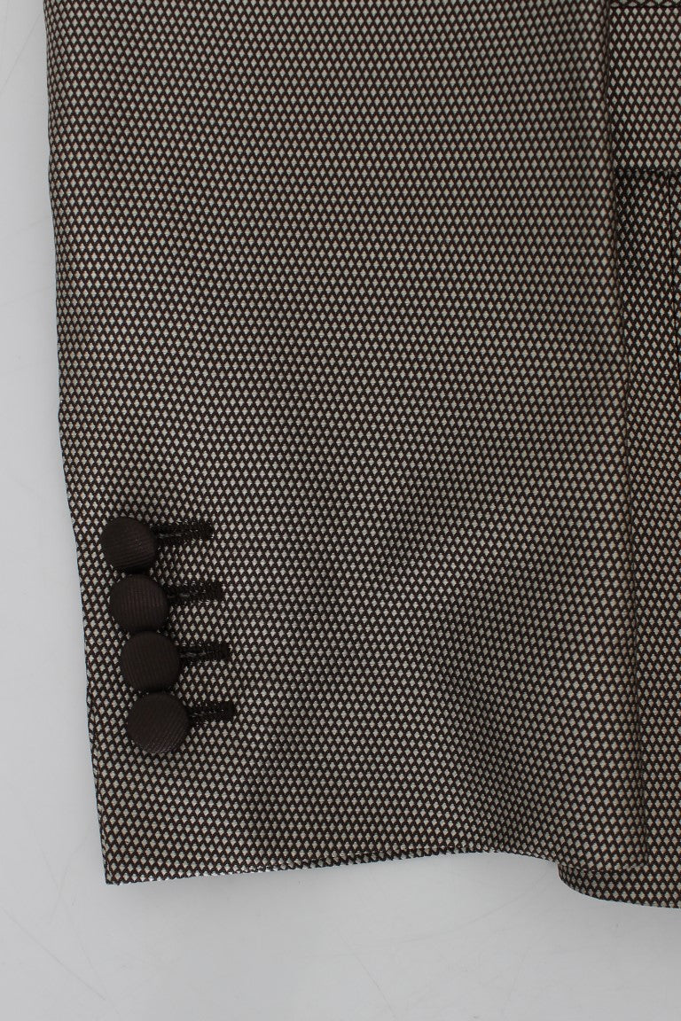 Brown Slim Fit Silk Two Button Blazer-Dolce & Gabbana-LabelTerrace.com