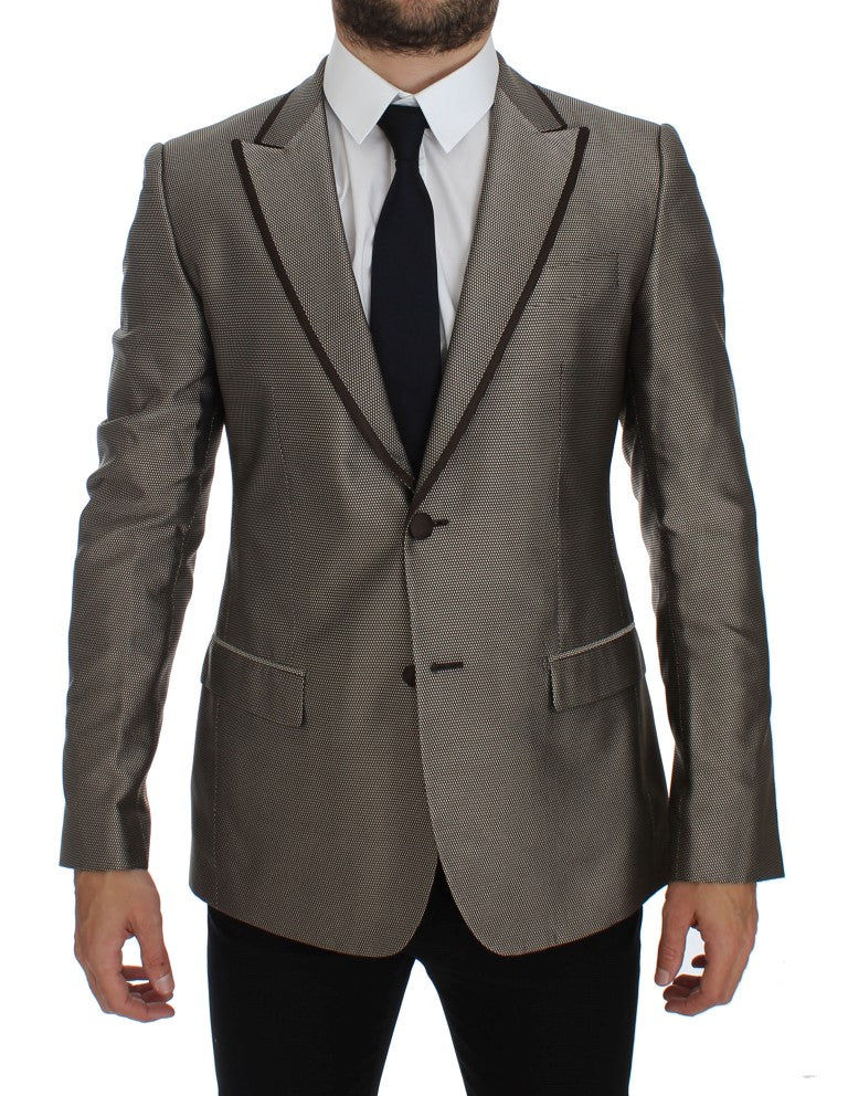 Brown Slim Fit Silk Two Button Blazer-Dolce & Gabbana-LabelTerrace.com