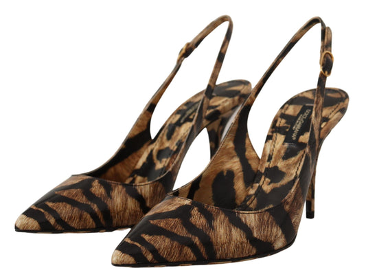 Brown Slingbacks Leather Tiger Shoes-Dolce & Gabbana-LabelTerrace.com