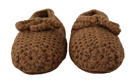 Brown Slip On Ballerina Flats Wool Knit Shoes-Dolce & Gabbana-LabelTerrace.com