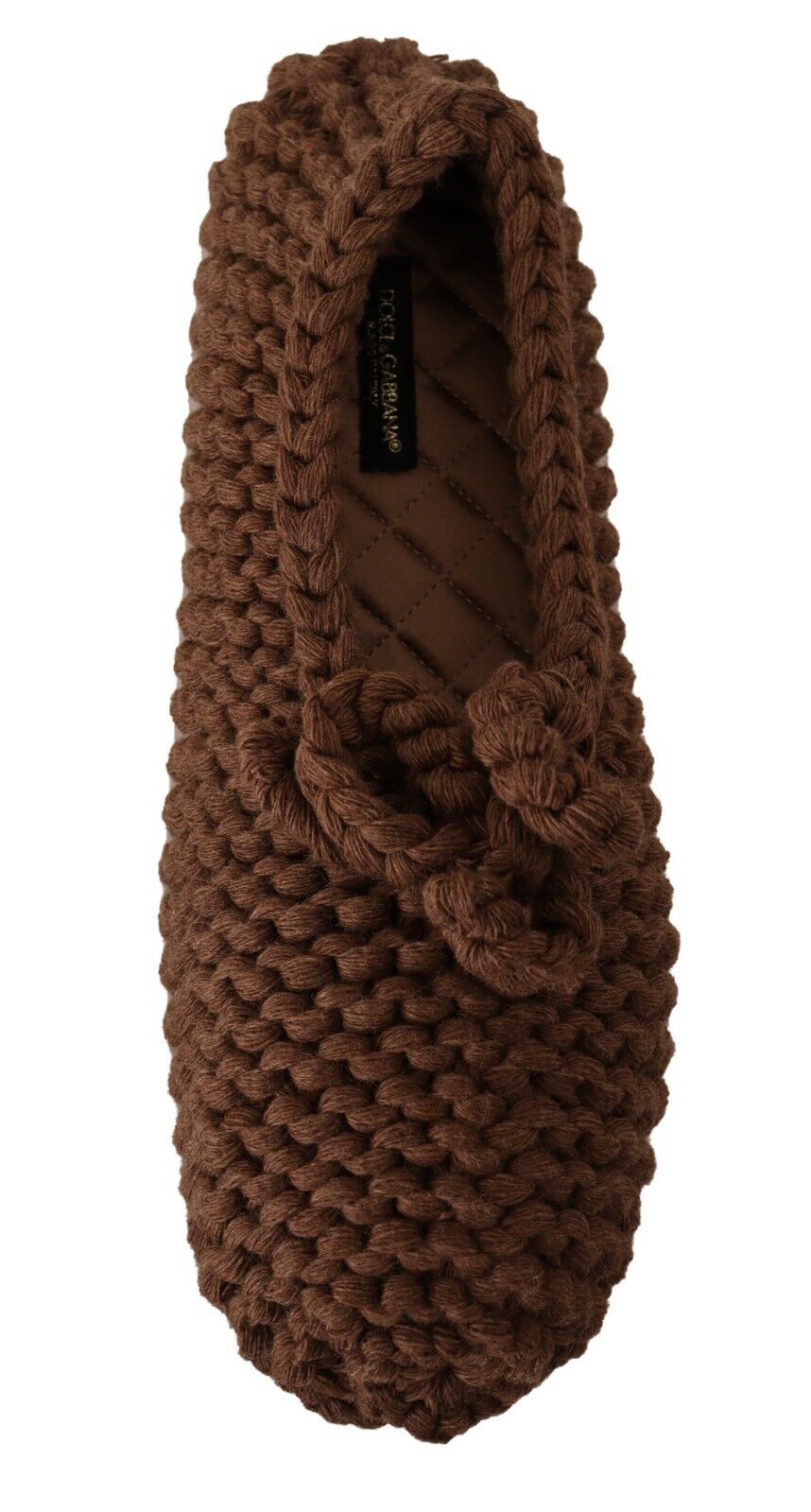 Brown Slip On Ballerina Flats Wool Knit Shoes-Dolce & Gabbana-LabelTerrace.com