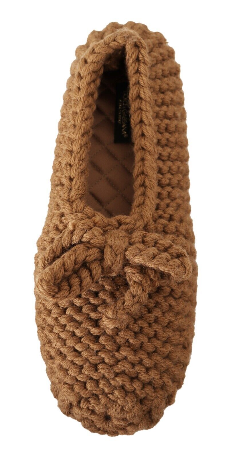 Brown Slip On Ballerina Flats Wool Knit Shoes-Dolce & Gabbana-LabelTerrace.com