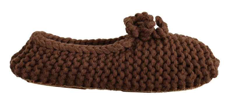 Brown Slip On Ballerina Flats Wool Knit Shoes-Dolce & Gabbana-LabelTerrace.com