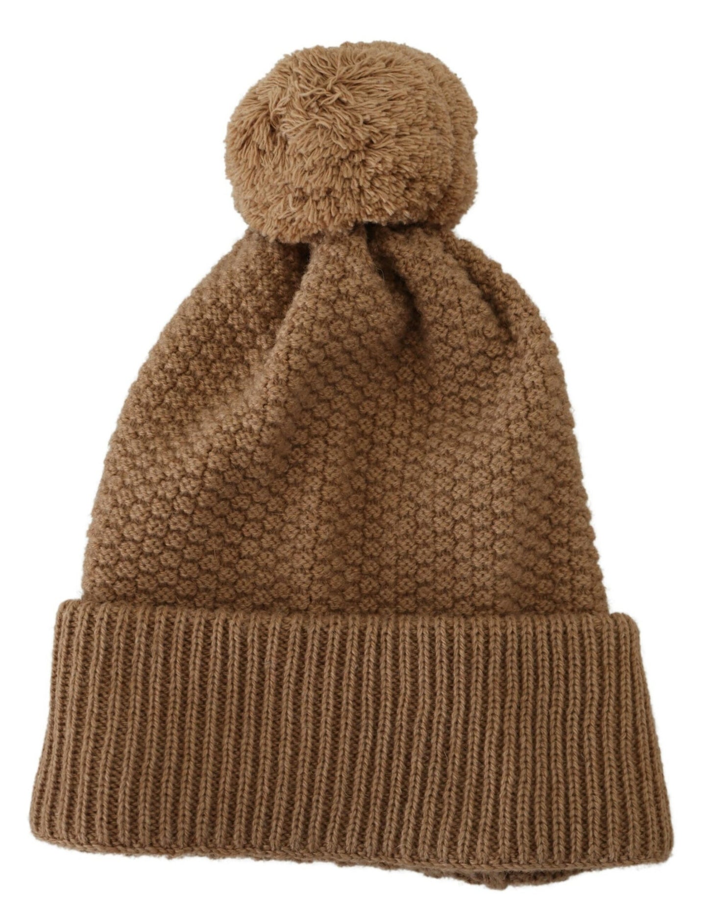Brown Solid Knitted Fur Ball Winter Beanie Hat-Dolce & Gabbana-LabelTerrace.com