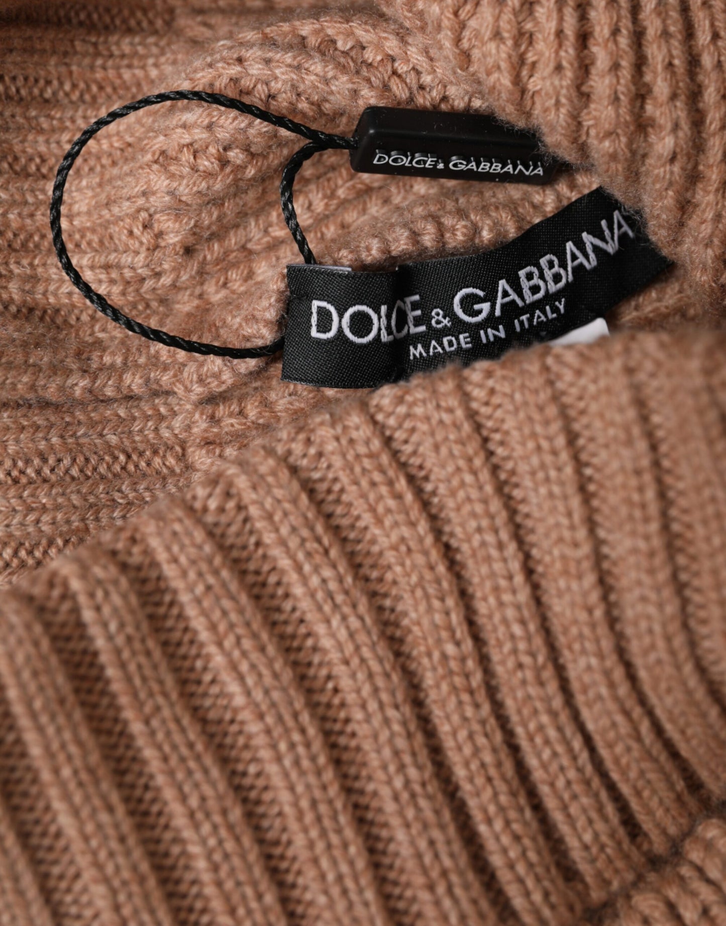 Brown Solid Knitted Fur Ball Winter Beanie Hat-Dolce & Gabbana-LabelTerrace.com