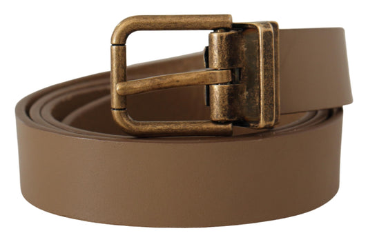 Brown Solid Leather Brass Buckle Classic Belt-Dolce & Gabbana-LabelTerrace.com