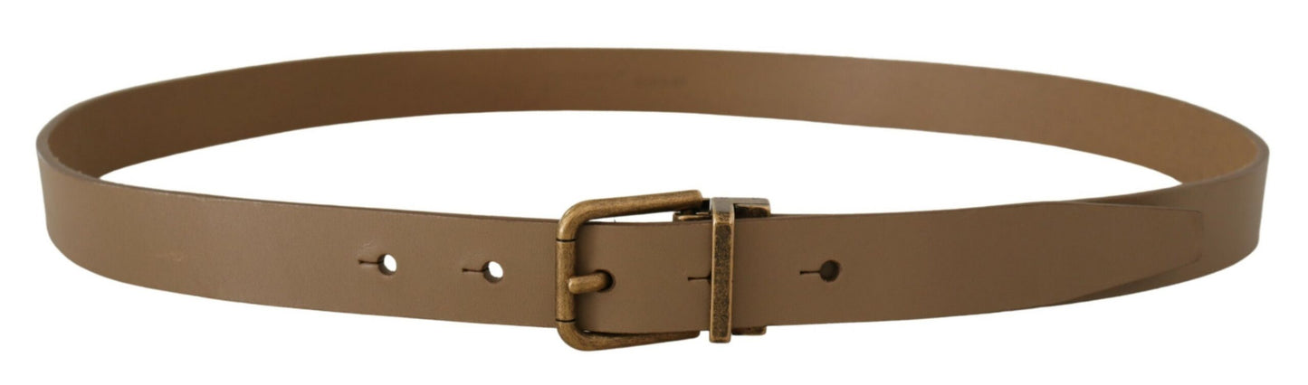 Brown Solid Leather Brass Buckle Classic Belt-Dolce & Gabbana-LabelTerrace.com