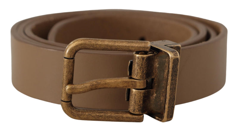 Brown Solid Leather Brass Buckle Classic Belt-Dolce & Gabbana-LabelTerrace.com