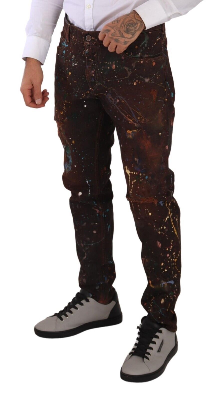 Brown Splash Color Cotton Regular Denim Jeans-Dolce & Gabbana-LabelTerrace.com