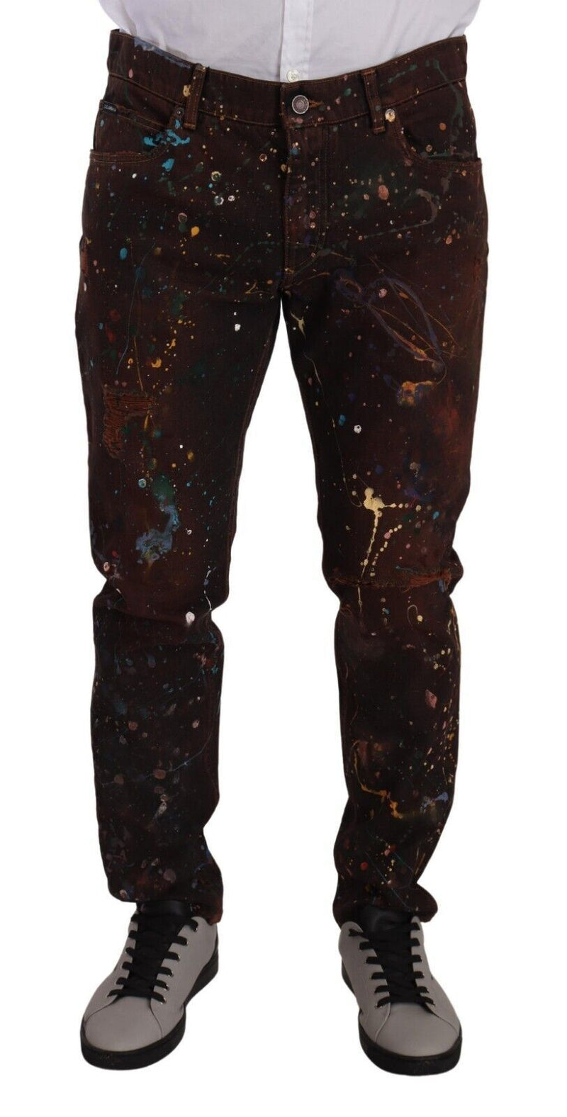 Brown Splash Color Cotton Regular Denim Jeans-Dolce & Gabbana-LabelTerrace.com