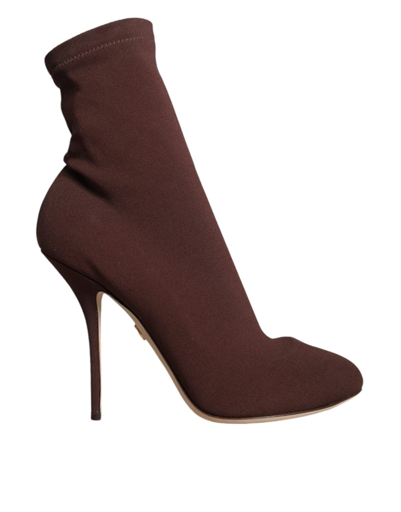 Brown Stiletto Heels Socks Ankle Boots Shoes-Dolce & Gabbana-LabelTerrace.com