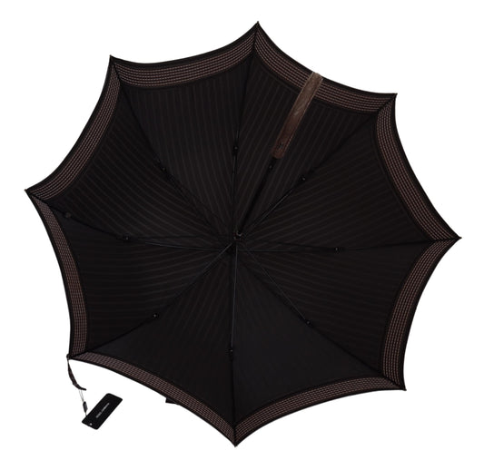 Brown Striped Leather Handle Collapsible Sartoria Umbrella-Dolce & Gabbana-LabelTerrace.com