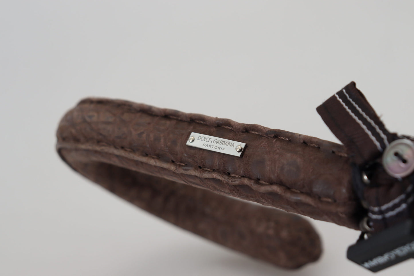 Brown Striped Leather Handle Collapsible Sartoria Umbrella-Dolce & Gabbana-LabelTerrace.com