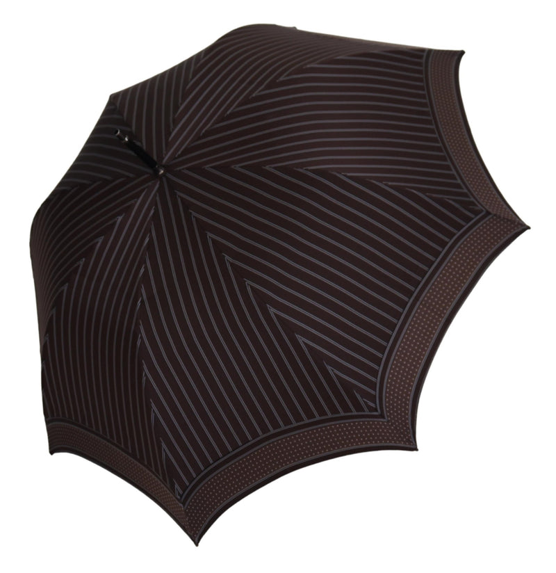 Brown Striped Leather Handle Collapsible Sartoria Umbrella-Dolce & Gabbana-LabelTerrace.com