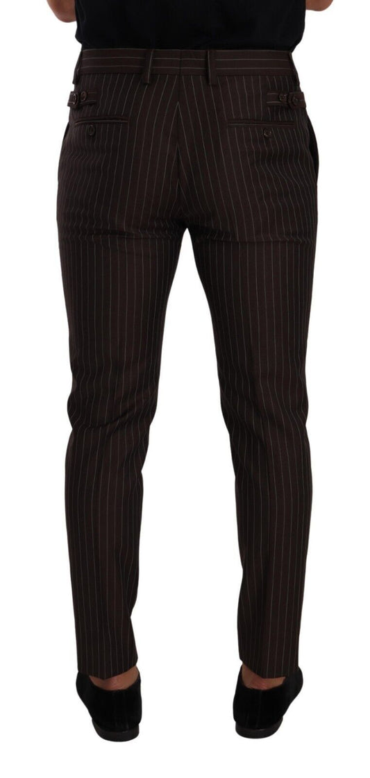 Brown Striped Wool Formal Trouser Dress Pants-Dolce & Gabbana-LabelTerrace.com