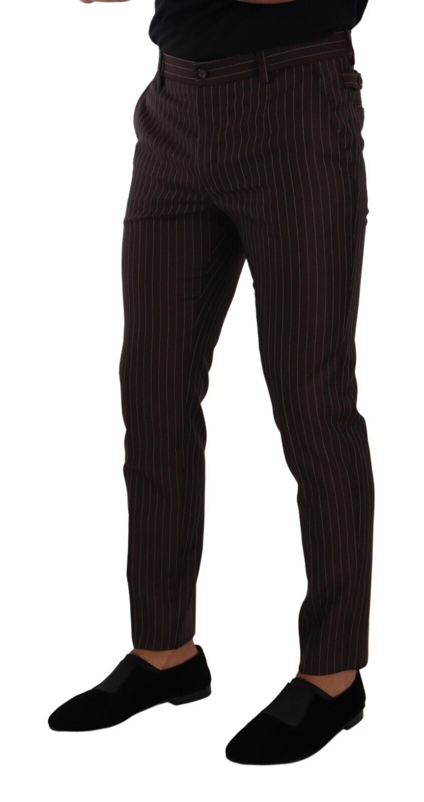 Brown Striped Wool Formal Trouser Dress Pants-Dolce & Gabbana-LabelTerrace.com