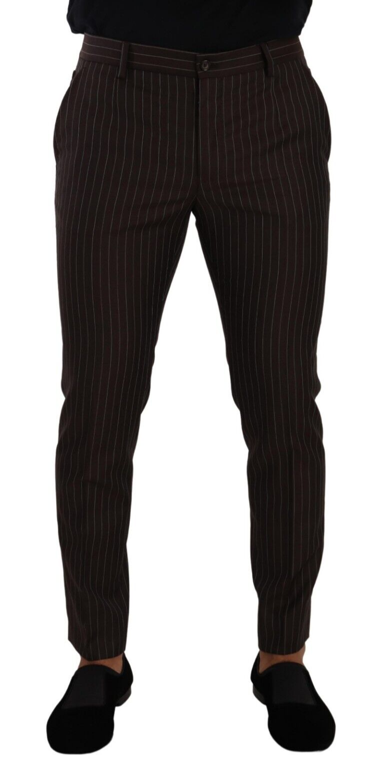 Brown Striped Wool Formal Trouser Dress Pants-Dolce & Gabbana-LabelTerrace.com
