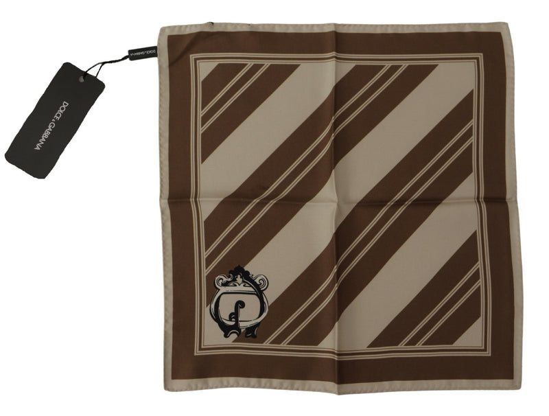 Brown Stripes DG Logo Square Mens Handkerchief Scarf-Dolce & Gabbana-LabelTerrace.com