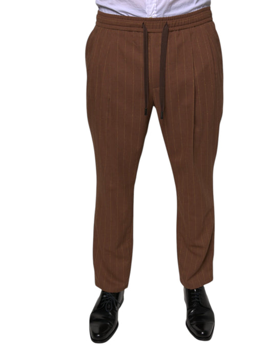 Brown Stripes Skinny Men Dress Pants-Dolce & Gabbana-LabelTerrace.com