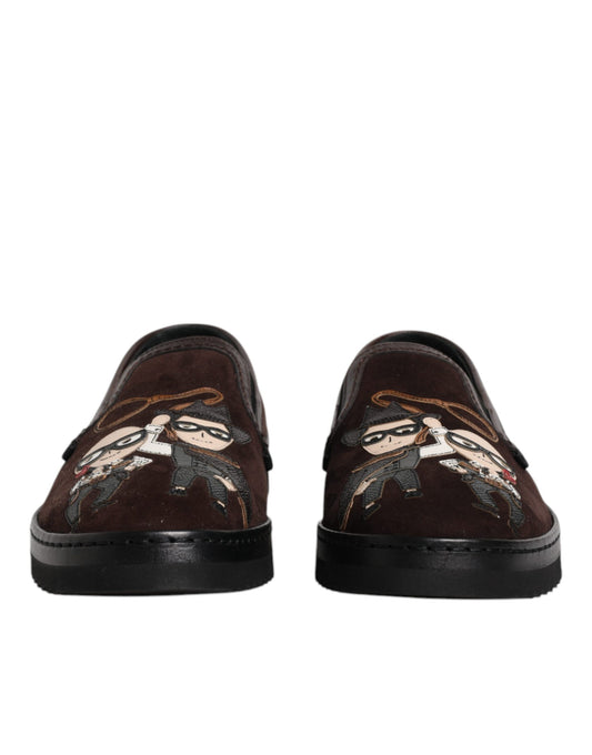 Brown Suede DG Family Slip On Flats Shoes-Dolce & Gabbana-LabelTerrace.com