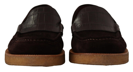 Brown Suede Leather Slip On Flats Moccasin Shoes-Dolce & Gabbana-LabelTerrace.com