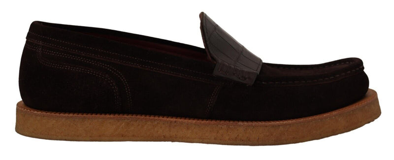 Brown Suede Leather Slip On Flats Moccasin Shoes-Dolce & Gabbana-LabelTerrace.com
