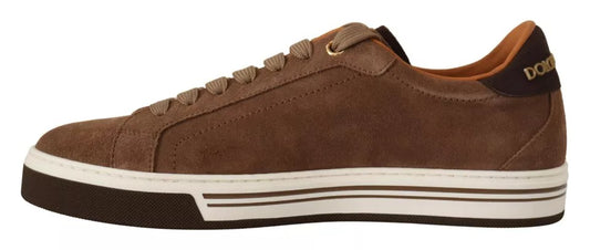 Brown Suede Logo Low Top Sneakers Men Shoes-Dolce & Gabbana-LabelTerrace.com