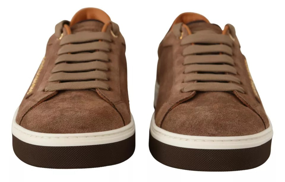 Brown Suede Logo Low Top Sneakers Men Shoes-Dolce & Gabbana-LabelTerrace.com