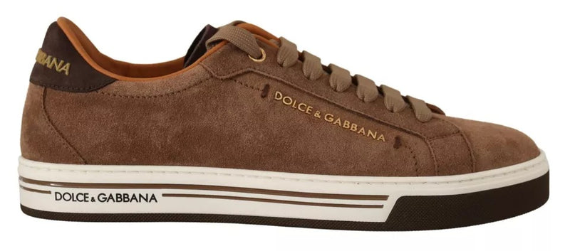 Brown Suede Logo Low Top Sneakers Men Shoes-Dolce & Gabbana-LabelTerrace.com
